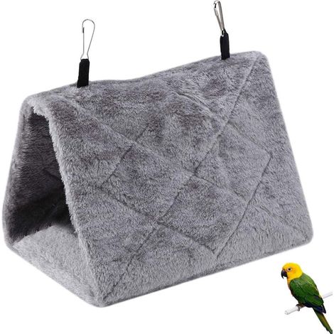 Peluche Oiseau Hamac Chaud Nid Hiver Chaud Bird Nest Maison Perroquet Hiver Chaud Hamac Cabane Pendaison de Peluche Suspendu Cage Tentes Lit pour Perruche Inséparable Canary Gris (M)-Fei Yu (1/5)