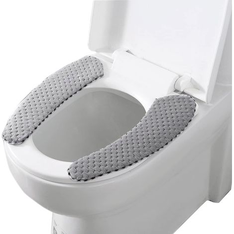 Housse de siège de Toilette Lavable en Peluche épaisse rembourrée Chaude avec Ruban adhésif pour Salle de Bain, antidérapant et Doux, (Gris) (1/5)