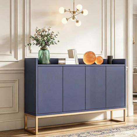 Mobiletto laterale blu - struttura in metallo - mobiletto a quattro ante - due ripiani regolabili - elevata capacità di carico (1/5)