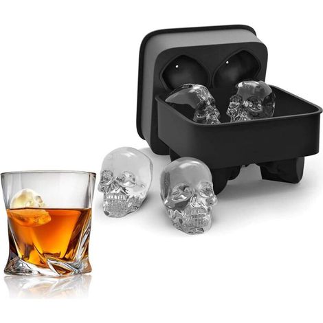 Forme de crane 3D Formes de Plateau de Moule à glaçons en SiliCône sans BPA Noir avec Couvercle pour 4 cranes vifs, Parfaits pour Le Whisky, Le Cocktail et Toute Boisson-Fei Yu (1/5)