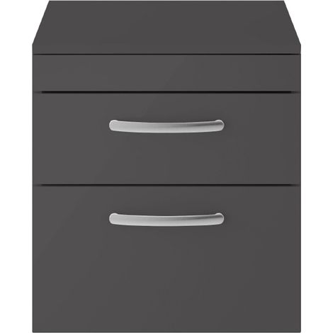 Nuie Athena Wall Hung 2-Drawer Vanity Unit and Worktop 500mm Wide Gloss Grey (1/5)
