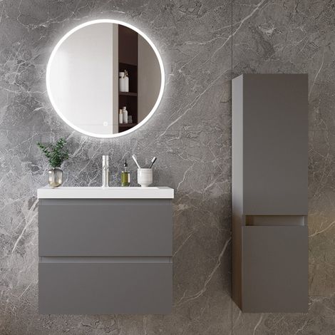 Ocean Ensemble de meubles de salle de bain, 6038,552cm, meuble avec vasque + miroir LED rond + meuble colonne 110cm, anthracite (1/5)
