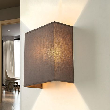 Stoff Wandleuchte ALICE Taupe Stoff Schirm E27 blendarm