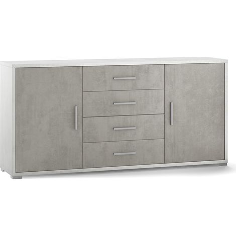 Mobile 2 Ante 4 Cassetti 174x84x41 cm Ossido Bianco/Cemento (1/2)