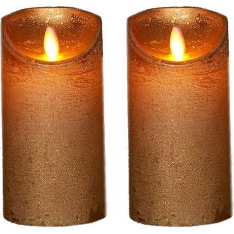 LED-Kerze/Säulenkerze – 2er-Set – Gold – H 15 x D 7,5 cm – Wachs – Bewegliche Flamme (1/3)