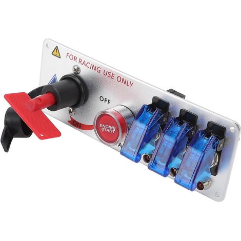 Panel de interruptores de encendido LED 5 en 1 de 12 V con botón pulsador de arranque del motor para coches de carreras, autocaravanas y camiones (azul) (1/5)