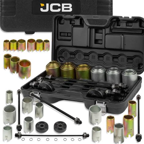 Juego de extractores de bujes de brazo oscilante JCB, rodamientos, pasadores, adaptadores, 26 piezas (1/5)