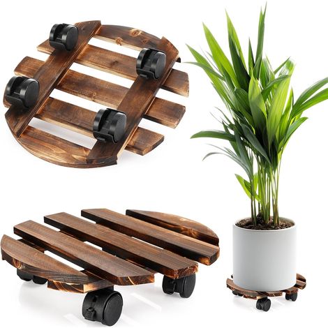 Lot de 2 Porte Plante a roulettes,Support Plante Exterieur Supports de Pots de Fleurs à roulettes, Capacite 100 KG,Socle de Rempotage à roulettes Fleurs Bois Massif,Usage intérieur/extérieur (1/5)