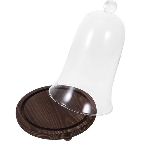 Couvercle en Verre Décoratif pour Fleurs Éternelles, Grand Modèle Base en Bois Foncé Rouge, Protection pour Présentoir à Fleurs Stabilisées, Décoration Intérieure et Voiture, (1/5)