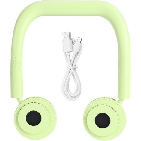 Ventilateur cou libre portable jaune, USB, design mains-libres, parfait pour voyages et activités extérieures (1/5)