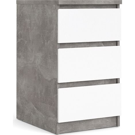 Nada Kommode niedrig und schmal 3 Schubladen, beton dekor,weiss hochglanz.