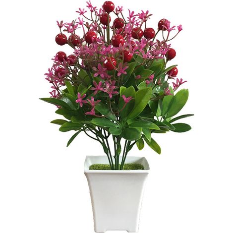 Plante Artificielle En Pot - Simulation Bonsai Fruits Rouges - Décoration Intérieur Extérieur Bureau Maison - 1 Pièce (1/2)