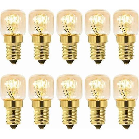 Lot de 10 ampoules pour lampe à sel 25 W E14 T22, blanc chaud 2700 K, 160 lm, 230 V CA, pour four, réfrigérateur, lampe à sel, four à gril. (1/5)