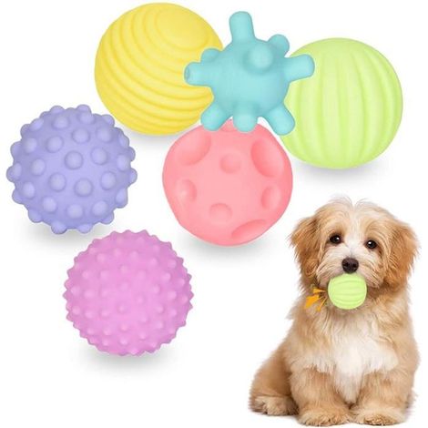 Jouets Chien,Chiens Jouets à Couinement,Jouet en Caoutchouc Balle,pour Chiot Petit Chien Moyen à Mâcher et Jouer-6pcs