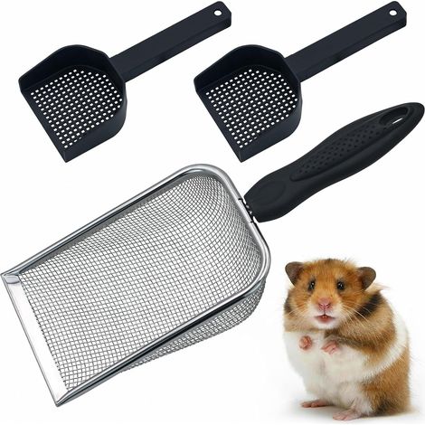 Cuchara Para Arena De Gatos - Cuchara De Acero Inoxidable Con Malla Fina Y 2 Cucharas De Plástico Con Malla Gruesa - Para Terrarios Hamsters Y Reptiles - Set De 3 Unidades (1/5)
