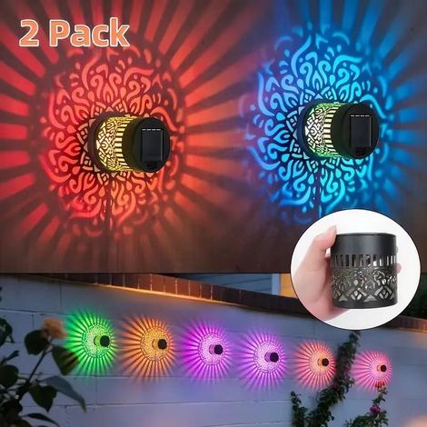 Lampe murale solaire à motif mandala multicolore 2 unités, compatible décoration extérieure jardin et fêtes (1/4)