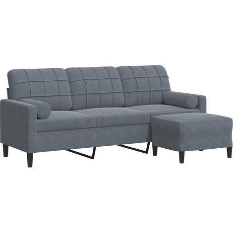 Canapé à 3 places,Sofa pour Salon,Banquette avec repose-pieds Gris foncé 180 cm Velours CFW970293 (1/5)