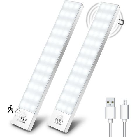 36 LED-Kleiderschrankleuchte, wiederaufladbare kabellose USB-LED-Schrankleuchte mit Bewegungssensor, LED-Beleuchtung für Küche, Arbeitszimmer, Treppenhaus und Flur (2er-Pack) (1/5)