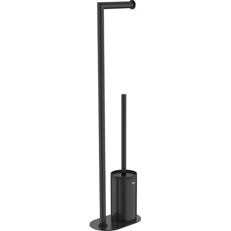 Escobillero de suelo con portarrollo ROUND HOTELS - ROCA Color: Negro mate