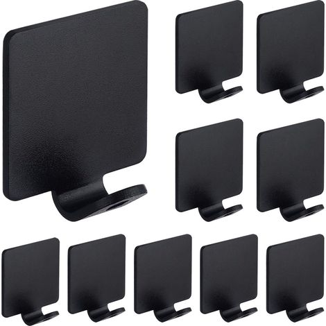 Hook Auto-Adhésif - Pour Serviettes Robes Clés Sacs - Surface Lisse Carrelage Verre Métal - Noir Mat - 10 Pièces (1/5)