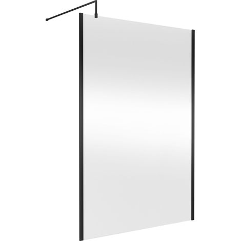 Balterley Enson Contemporary Bathroom 8mm Glass Outer Framed Wetroom Screen with Support Bar, Matt Black, 1950 x 1400 x 14mm