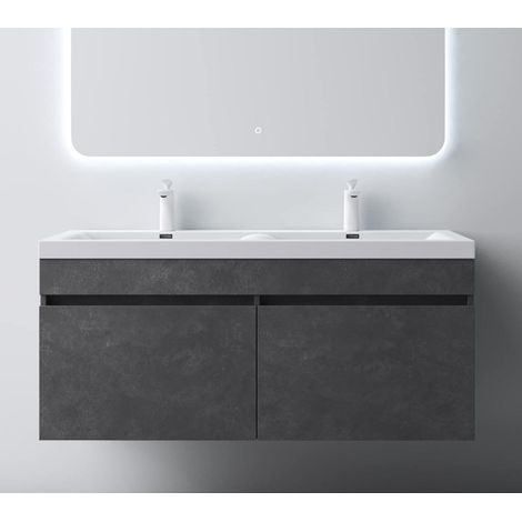 Mai & Mai Meuble de Salle de Bain Gris avec Lavabo Meuble sous Vasque 120x48x55cm Meuble Suspendu avec 2 Tiroirs (1/5)