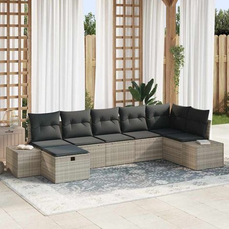 vidaXL Set Divano da Giardino 7 pz Grigio chiaro polyrattan (1/5)