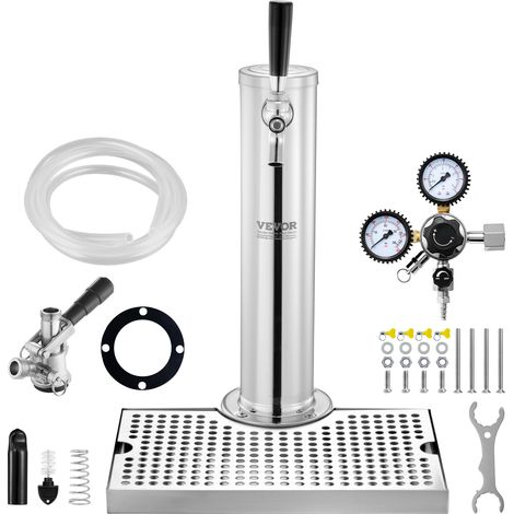 VEVOR Dispenser a Torre per Birra alla Spina Rubinetto Singolo, Dispenser Torre Birra per Fusti in Acciaio Inox con Regolatore Doppio Calibro W21,8 Accoppiatore Fusti S-System, per Feste a Casa