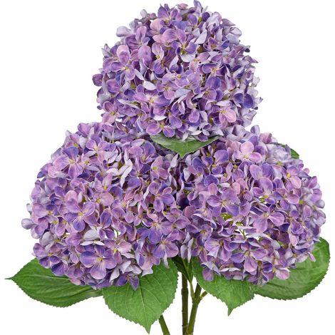 Lot de 3 fleurs d'hortensia artificielles réalistes avec grande fleur de 16,8 cm de long en soie pour maison, mariage, centre de table - Violet (1/5)