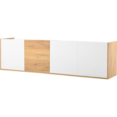 ELVMI TV-Schrank mit 3 Türen und 3 Schubladen, verstellbaren Einlegeböden, Boden- oder Wandmontage, MDF, Weiß Holz (1/5)