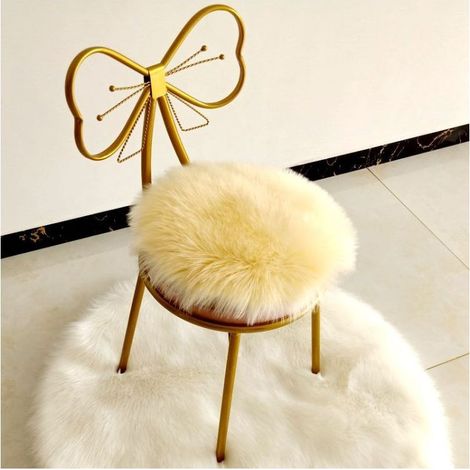 (Beige) Coussin de siège rond en fausse fourrure de mouton de qualité supérieure 45 cm, housse de chaise en peluche pour la chambre à coucher (1/5)