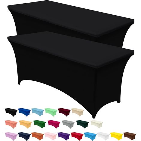 LaBlanc – 2er-Set Stretch-Tischdecke, 4 Fuß, 122 cm, Tischdecke aus Polyester und Spandex, maschinenwaschbar und knitterfrei, Schwarz
