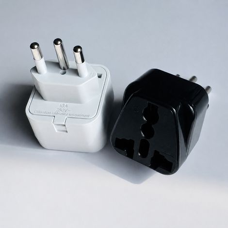 Adaptateur de voyage Brésil 3 broches 10A 250V cuivre pur et ABS - Blanc réf 2043 35 g – Livraison gratuite
