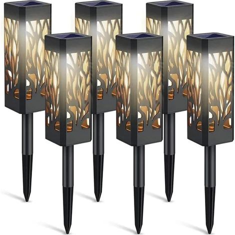 Lot de 6 lampes solaires d'extérieur pour jardin, étanches, avec éclairage LED blanc chaud, décorations solaires pour jardin (1/5)