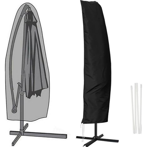 Randaco Sonnenschirm Abdeckung bis Ø300-350 cm mit Stab Winterfest Wetterfest Robust Reißfest Groß Wasserabweisend Schutzhülle Plane Abdeckplane schwarz