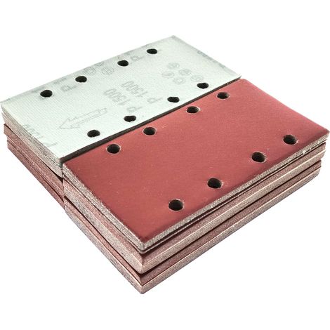 100pièces 93x185mm Papier Abrasif Rectangulaire Grain1500 Disques abrasifs Hook and Loop à 8Trous Papier de Verre pour Ponceuse Rectangulaire (1/5)