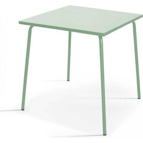 Table de jardin carrée en métal vert sauge 70cm - Palavas