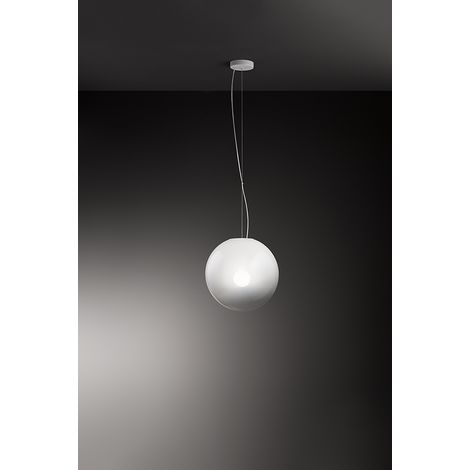 Suspension Moon Sp1 D30 En Métal Blanc Opale, Design Moderne Avec Diffuseur En Verre Soufflé Réglable En Hauteur - Par Perenz Pour Intérieur