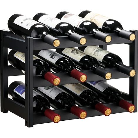Meuble à vin multifonctionnel métal et bois, 3 niveaux