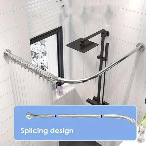Tringle à rideau de douche en L, réglable d'angle [68-98 cm] × [192-222 cm], support de rideau de douche, pour baignoire, perçage requis, argent
