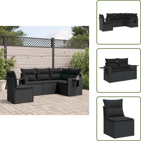 Salon de jardin 5 pcs avec coussins noir résine tressée - Salon De Jardin - Meuble De Jardin - Canapé Extérieur - Ensemble Salon - Résine Tressée (1/5)