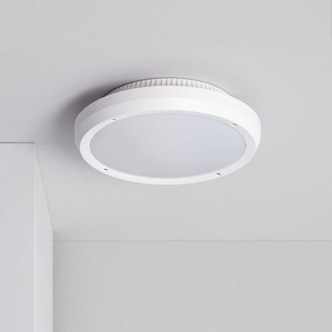 – Plafonnier rond extérieur IP65 blanc Ø300 mm – Résistant à l'eau et à la poussière – Pour balcons et façades – Finition polycarbonate (1/5)