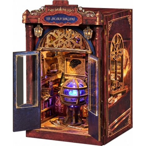 Serre-livres miniature en forme de maison à monter soi-même, kit de librairie puzzle 3D en bois, librairie mystère, personnalisable (1/5)