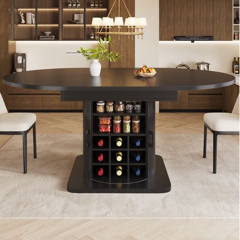 Tavolo allungabile con vano contenitore 118-158 x 118 x 76 cm, MDF e metallo, nero HAVRYA (1/5)