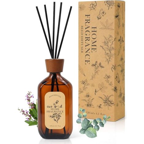 Batonnets Diffuseur Parfum Maison Eucalyptus Sauge Huiles Essentielles, Désodorisant Déco Cadeau en Bureau ou Salle de Bain (1/5)