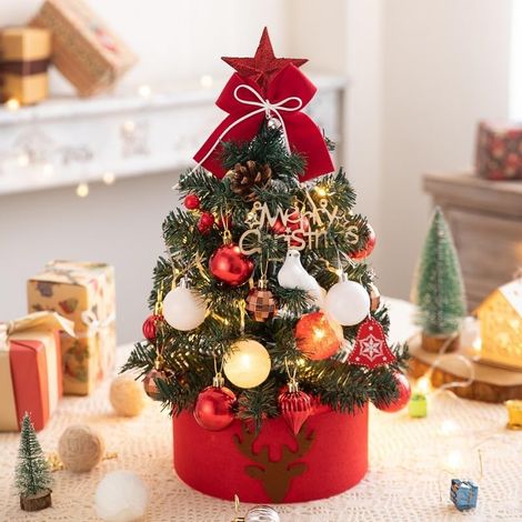 (rouge)Sapin de Noël avec lumières LED, mini sapin de Noël de 45 cm, fournitures de décoration à faire soi-même. (1/5)