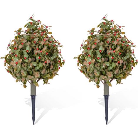Lot de 2 topiaires artificiels 60 cm - Avec piquets de sol en métal - Pour intérieur/supplémentaireérieur - Sans entretien (1/5)