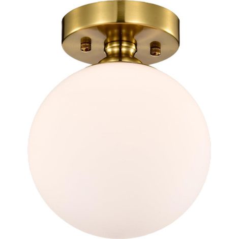GOECO Semi Flush Ceiling Light with Opal White Glass Globe Shade, Modern 1-Light Ceiling Lamp E27,Ceiling Fixture for Hallway Bedroom Bathroom,(Bulb Not Included) (1/5)