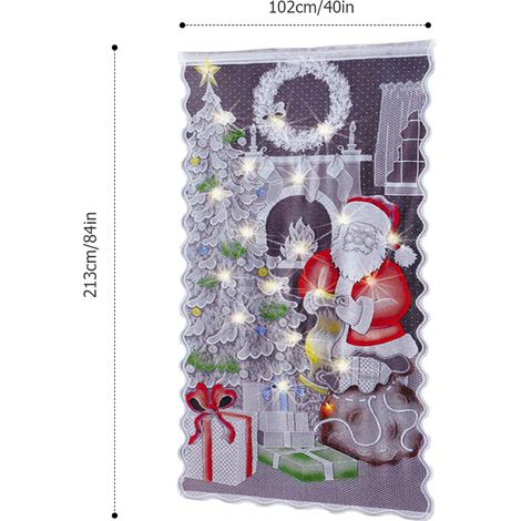 Weihnachts-Spitzengardinen mit LED-Beleuchtung, Weihnachtsmann-Motiv, halbverdunkelnd, für Wohnzimmer, Schlafzimmer, Heimdekoration (1/5)