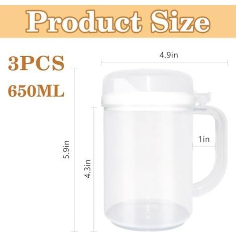 Set di 3 caraffe in plastica PP e PE, con beccuccio antigoccia e coperchio ermetico, capacità 650 ml, ideali per casa e scuola. (1/5)